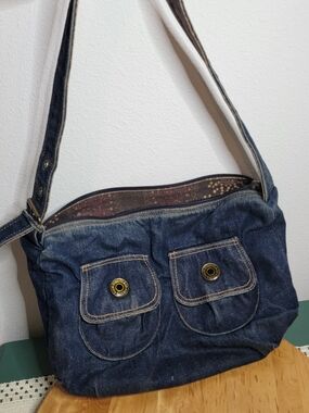 Levi STRAUSS BOHO VTGCasual Dark Blue Denim Shoulder Bag with Front Flap Pockets